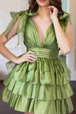 Cute V-Neck Ruffles Homecoming Dresses Short Birthday Dresses, HZ0307