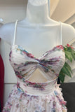 Spaghetti Strap Floral Ruffle Prom Dress with HZ0307