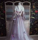 LTP1005,Purple tulle evening dress a-line prom dresses floral formal HZ0307
