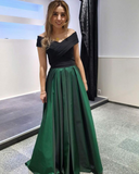 LTP0768,Off the shoulder prom dress,black green satin long evening formal HZ0307