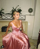 Elegant A Line V Neckline Bridesmaid Dress,Floor-length Satin Long Pink Evening Dress Prom Dresses , HZ0307
