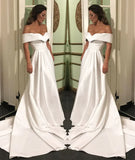 Off The Shoulder White Satin Custom Made Cheap Wedding HZ0307