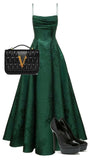 Emerald Green Floral Print A-line Long Prom Dresses Evening Party HZ0307