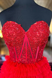 Sweetheart Red Lace Tulle Prom Formal HZ0307