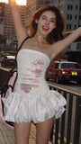 Fashion White Floral Mini Homecoming Dresses Strapless Short Prom HZ0307