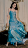 Burgundy Mermaid Prom Dress with Ruffles - Spaghetti Strap Evening HZ0307