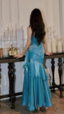 Burgundy Mermaid Prom Dress with Ruffles - Spaghetti Strap Evening HZ0307