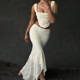 Fast Delivery Two Pieces Ivory Lace Mermaid Prom Evening Dress, HZ0307