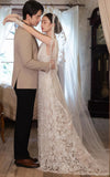 Fling Neck White Mermaid Lace Wedding Dress, Backless Long Bridal Wedding HZ0307