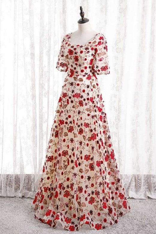 Floral Print Long Party Dress with Short HZ0307