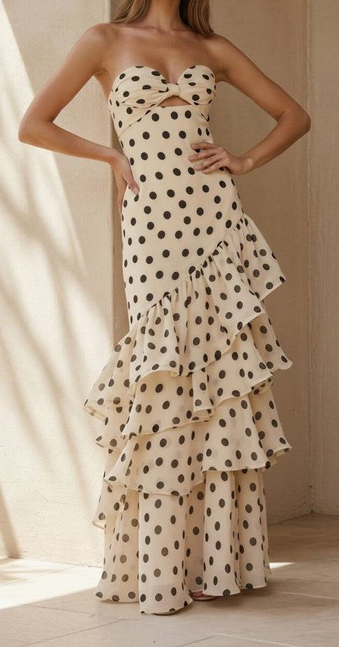 Free Shipping Available White Black Polka Dots Prom Dress - Sweetheart Ruffle Chiffon Sheath HZ0307