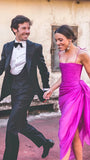 Fuchsia Spaghetti Straps Pleated Prom Dress Midi Dress, HZ0307