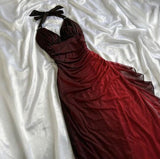 Glitter Halter Chiffon Prom Dress With Side Ruffle, HZ0307