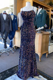 Glitter Dark Navy Blue Sequin Mermaid Formal HZ0307