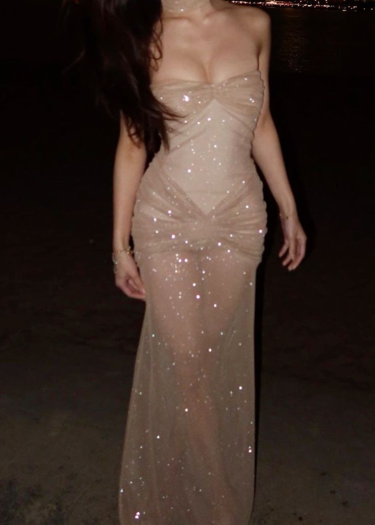 Glitter Champagne Sheath Prom Dress, Sexy See Through Party Dress, HZ0307