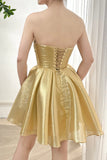 Gold Strapless A-Line Organza Homecoming Dresses, HZ0307