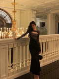Gorgeous Mermaid Black Lace Date Night Dress Long Prom Dresses Birthday Outfits, HZ0307