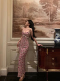 Gorgeous Mermaid Spaghetti Straps Pink Floral Date Night Dress Long Prom Dresses Birthday Outfits, HZ0307