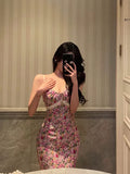 Gorgeous Mermaid Spaghetti Straps Pink Floral Date Night Dress Long Prom Dresses Birthday Outfits, HZ0307