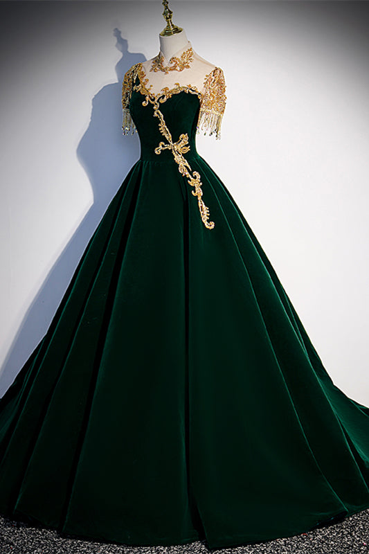 Gorgeous Dark Green A-line Long Formal Gown with Gold High HZ0307
