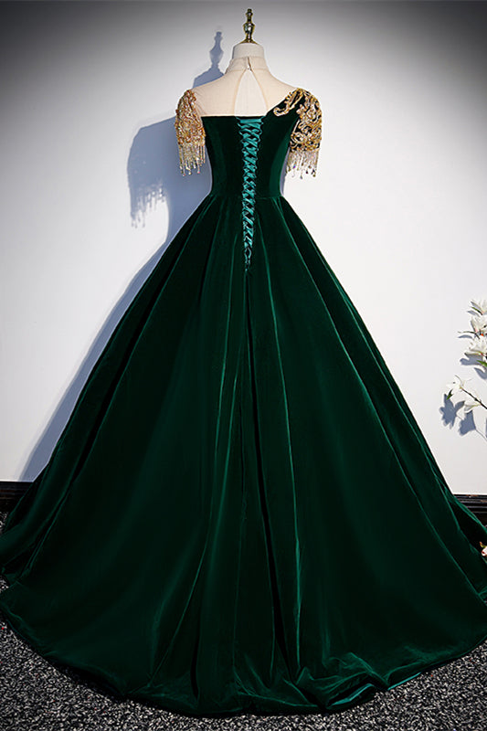 Gorgeous Dark Green A-line Long Formal Gown with Gold High HZ0307
