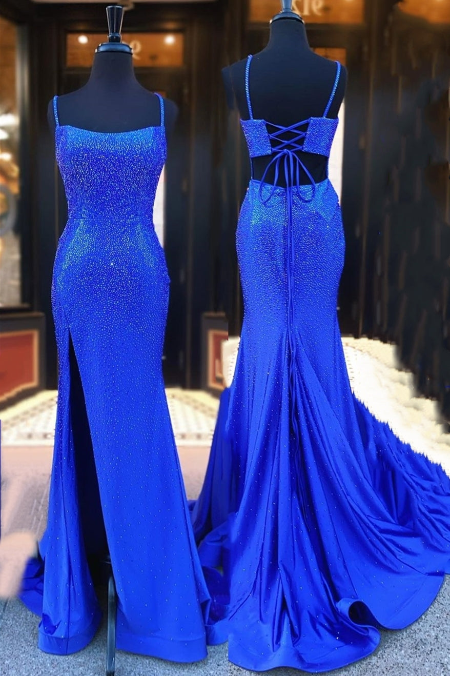 Gorgeous Mermaid Royal Blue Beaded Long Prom HZ0307