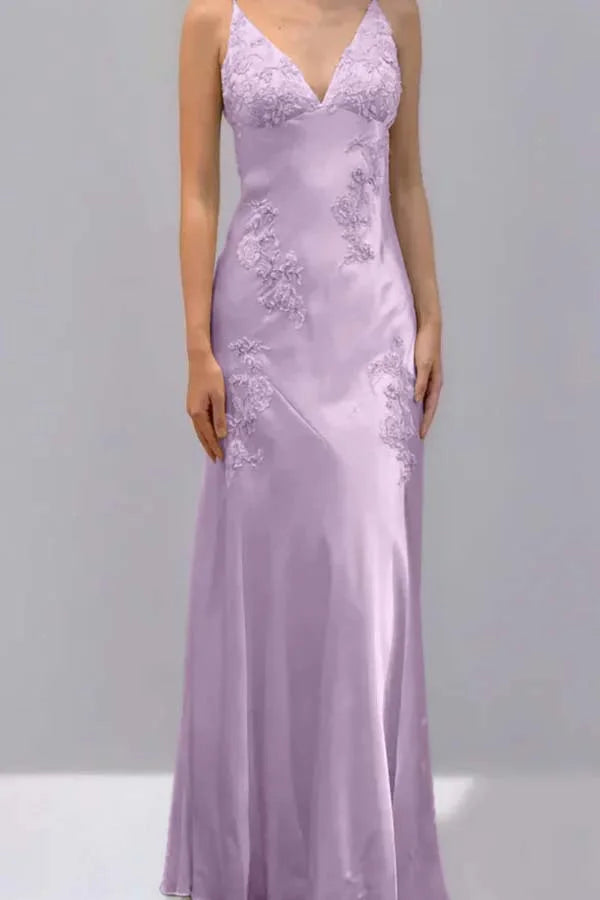 Green Mermaid V Neck Appliques Satin Open Back Long Prom Dress HZ0307