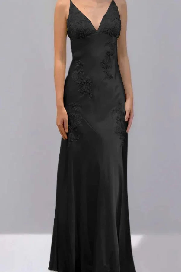 Green Mermaid V Neck Appliques Satin Open Back Long Prom Dress HZ0307