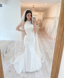 LTP0803,Mermaid white halter wedding gown satin long wedding HZ0307
