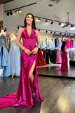 Halter Fuchsia Draped Mermaid Long Prom HZ0307