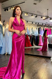 Halter Fuchsia Draped Mermaid Long Prom HZ0307