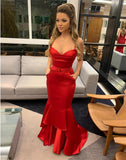 LTP0770,Red prom dresses,spaghetti straps mermaid evening dress,ruffle skirt formal HZ0307
