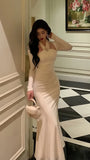 High Quality Italian Satin Mermaid Prom Dresses Bodycon Office Lady HZ0307