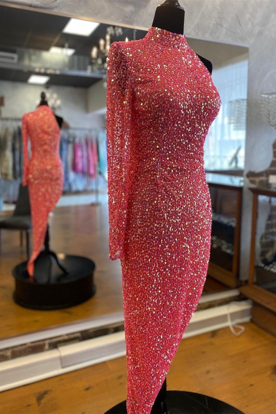 High Neck Tight Sequins Long Dress with HZ0307