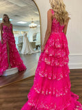 Sparkle Lace Sequin Ruffle Long Prom HZ0307