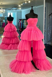 Hot Pink High Low Strapless Party HZ0307