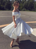 Ivory A-Line Homecoming Dresses, Off The Shoulder Wedding Reception Dress, HZ0307