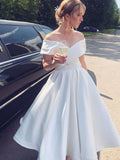 Ivory A-Line Homecoming Dresses, Off The Shoulder Wedding Reception Dress, HZ0307