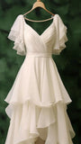 Ivory Chiffon Prom Dresses Ruffle Hi-Lo Evening Party HZ0307