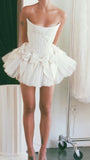 Ivory Strapless Wedding Dress, Short Hoco Prom Dress, HZ0307