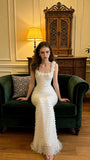 Ivory Pearl Beaded Bodycon Long Prom Dresses Birthday Party HZ0307