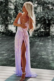 LTP0800,Lavender Sequin Long Prom Dresses Sparkly Split Evening HZ0307