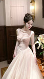 Light Pink A-line Prom Dresses Tulle Evening Party HZ0307