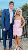 Light Pink Chiffon Ruffle Homecoming Dress Strapless Mini Hoco Dress, HZ0307