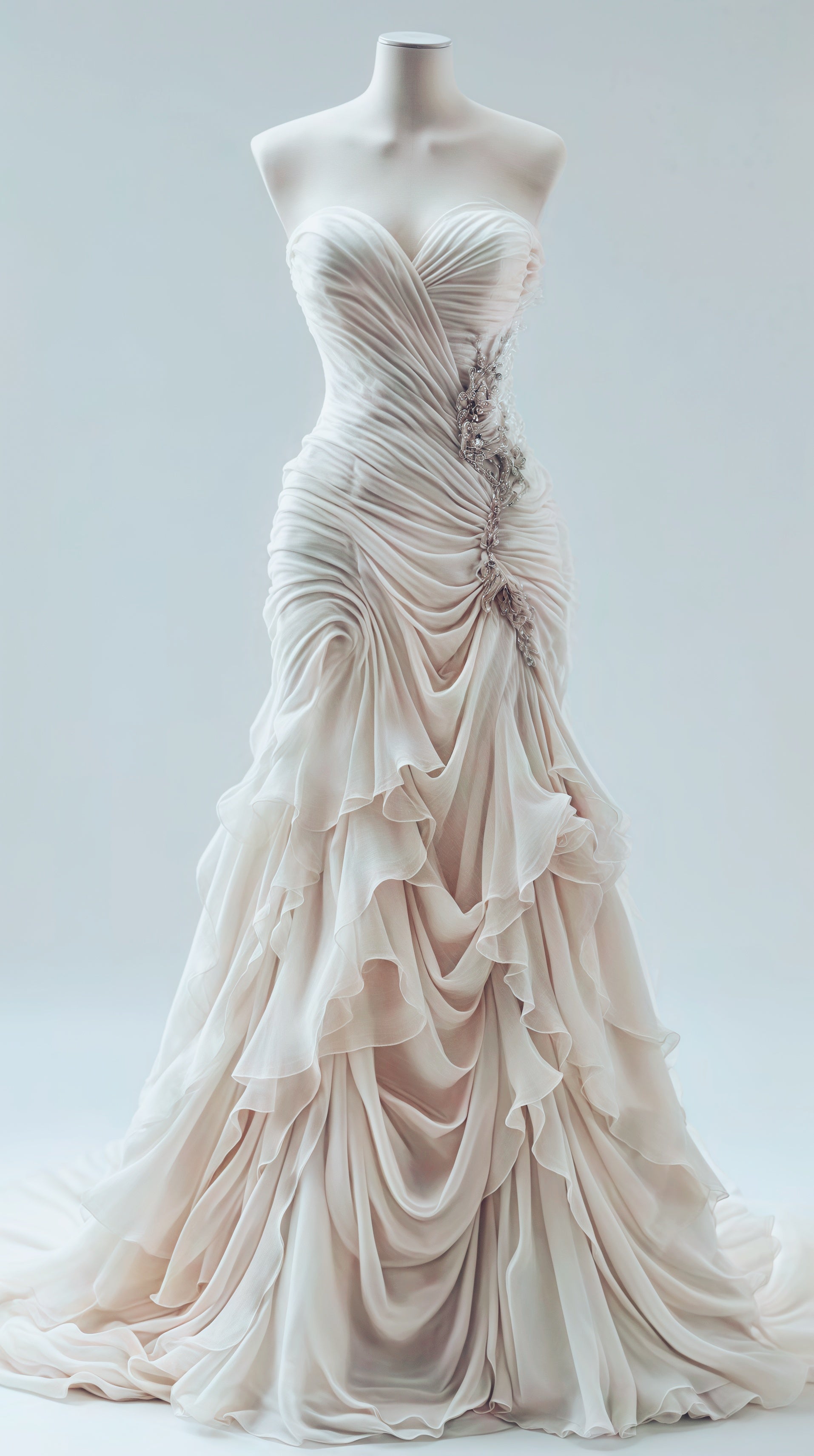Light Champagne Chiffon Ruffle Prom Dresses With Applique Beads, HZ0307