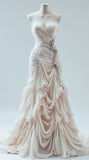 Light Champagne Chiffon Ruffle Prom Dresses With Applique Beads, HZ0307