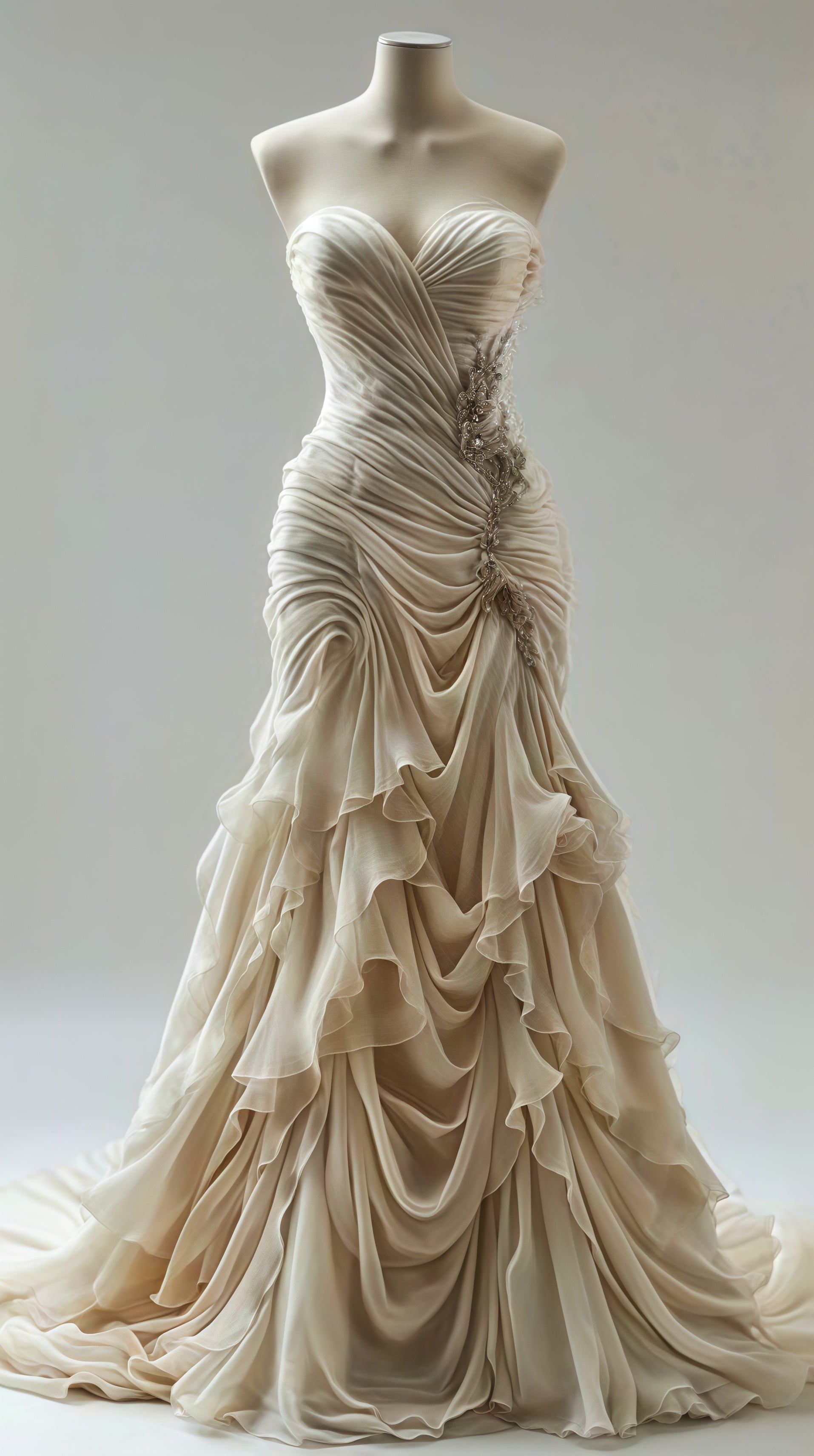 Light Champagne Chiffon Ruffle Prom Dresses With Applique Beads, HZ0307