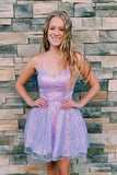Lilac A-Line Sequin Junior/Senior Homecoming Dresses, HZ0307