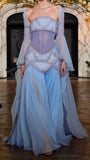 Luxury Baby Blue Pearl Chiffon Prom Dress, Princess Birthday Dress, HZ0307