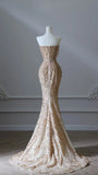Luxury Gold Sequin Beaded Mermaid Prom Dress, Strapless Formal Party HZ0307